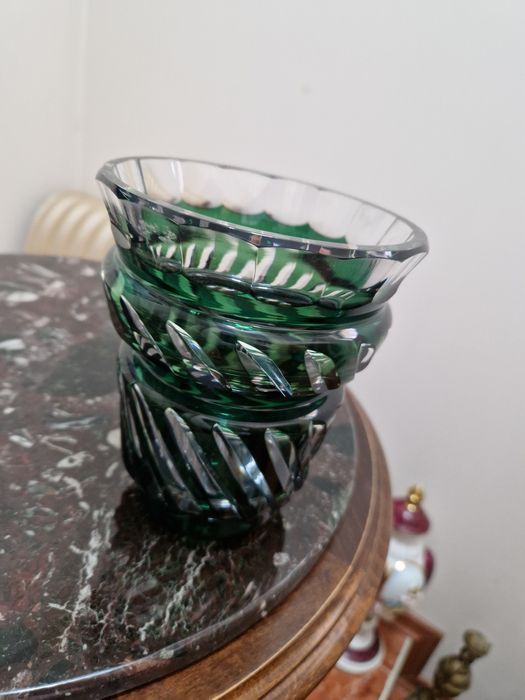 Страхотна антикварна белгийска кристална ваза Val Saint Lambert