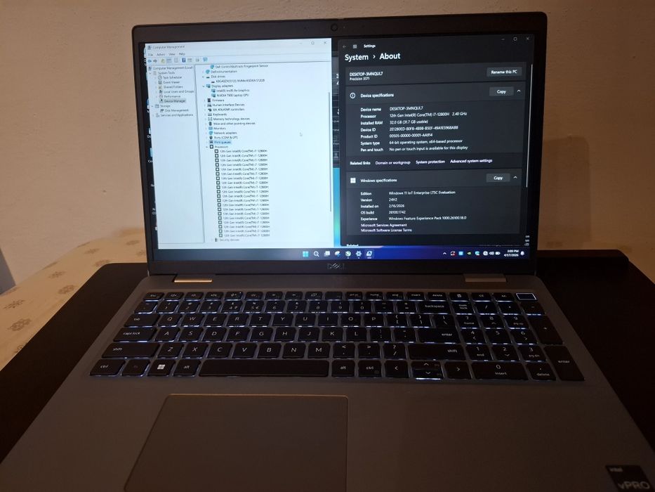Laptop Gaming/Workstation mobil Dell Precision 3571 i7-12800H, 32GB, nVidia T600, NVMe 512GB