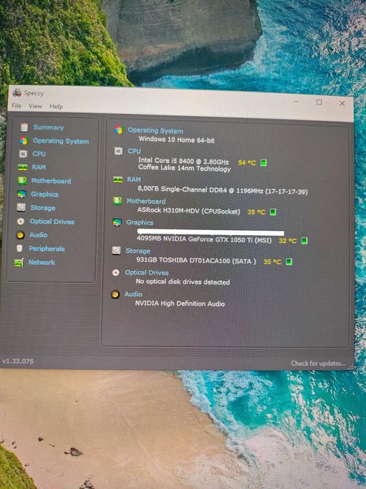Конфигурация Intel core i5 8400, GTX 1050 ti, 8 GB RAM, 1 TB HDD