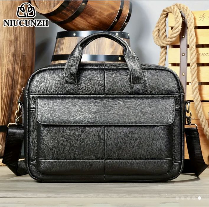 Мъжка кожена бизнес чанта•Ежедневно куфарче за лаптоп15”/-10% Промоция