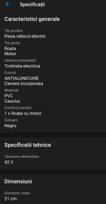 Roata cu motor pentru trotineta electrica Xiaomi 250w