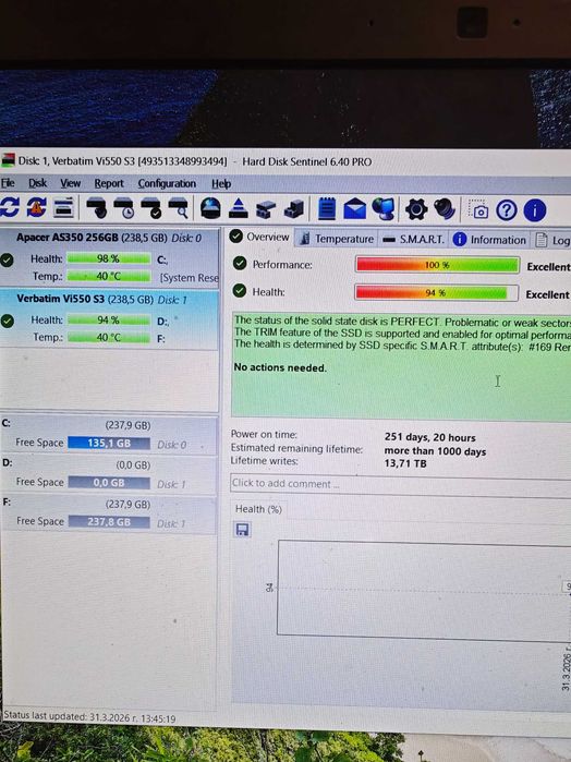 2.5 " SSD 256GB Verbatim Apacer