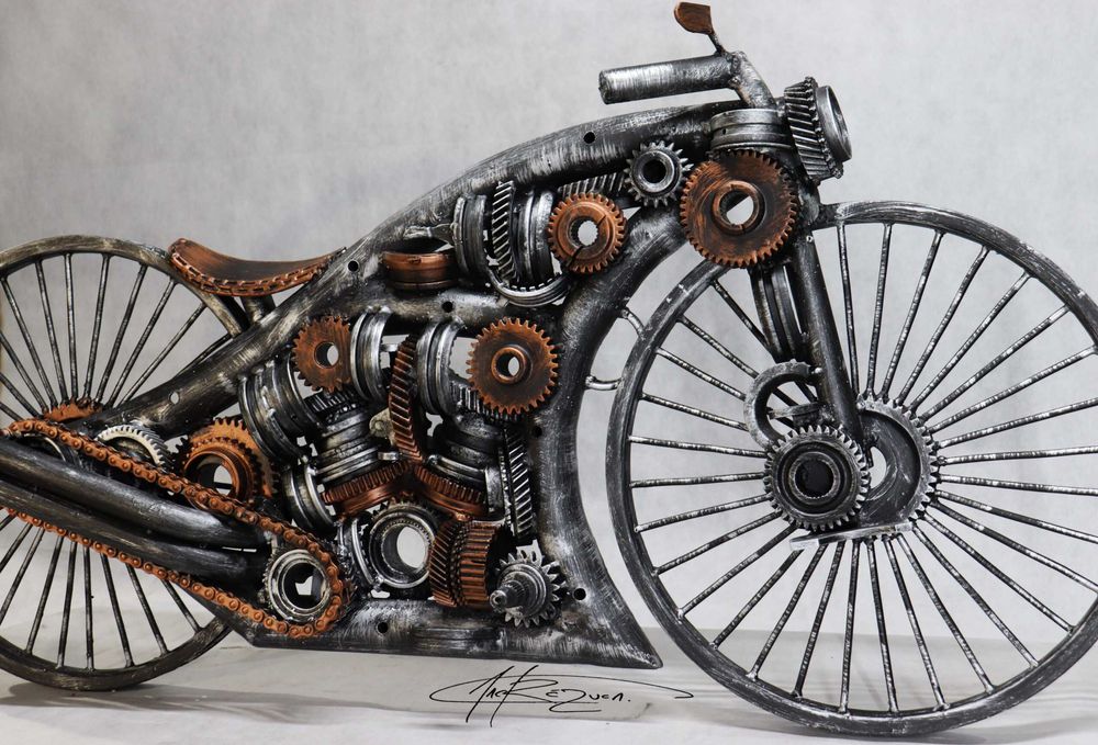 Motocicleta - Sculptura piese auti din otel -1,2m lungime