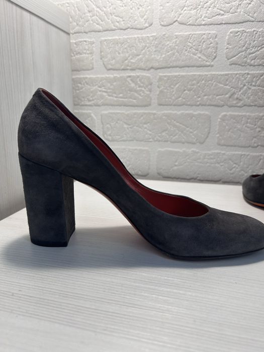 Santoni Suede Block Heel Pumps