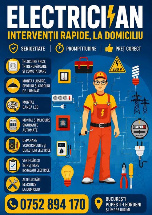 Electrician București și Popești-Leordeni | Intervenții rapide la domiciliu