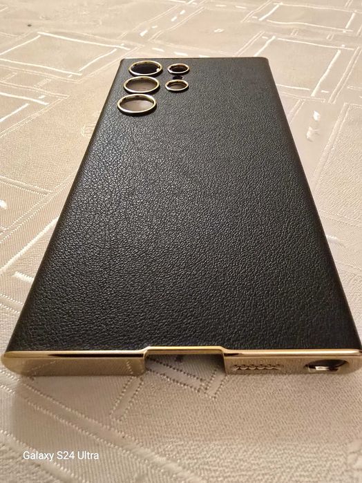 Кожен,Златен, калъф за SAMSUNG S24 ULTRA
