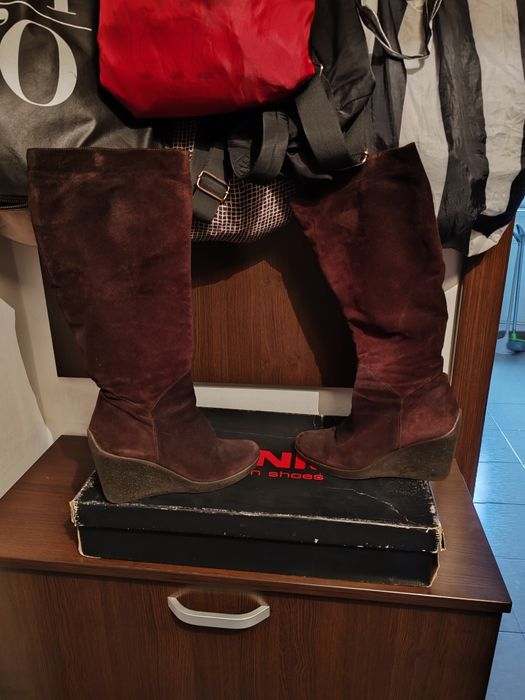 Cizme piele întoarsă maron