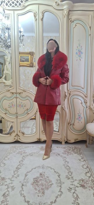 Haina piele naturala cu blana naturala