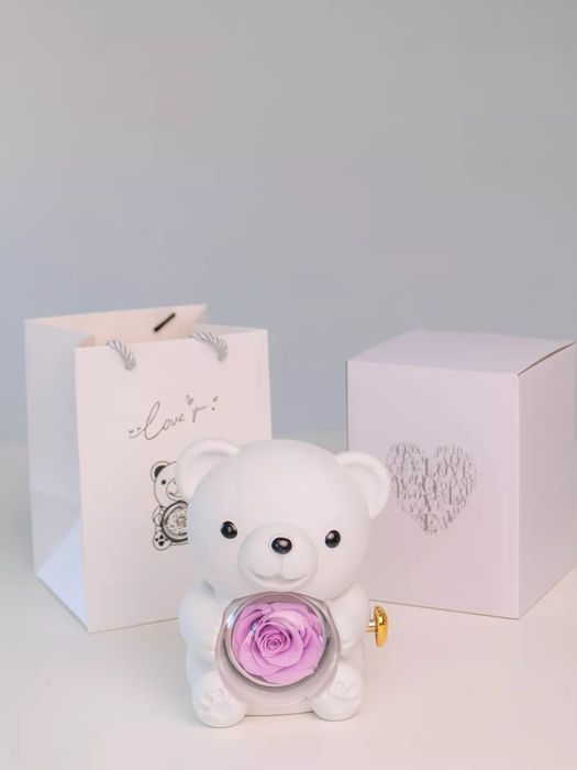 Мишка-шкатулка с розой в колбе