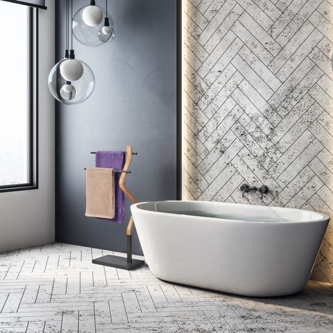 Модерна закачалка за кърпи в цвят сиво/естествено дърво