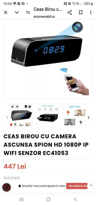 Ceas de birou spy cu camera ascunsă