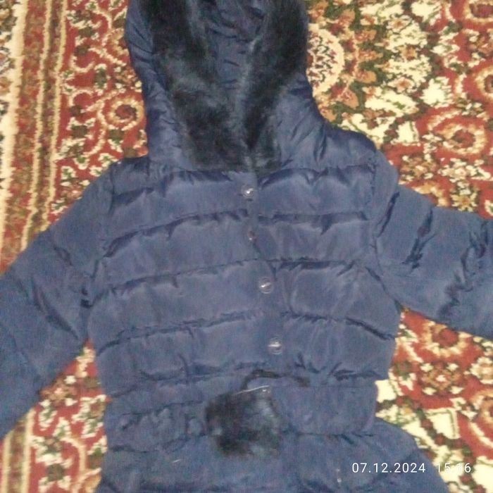 Куртка синяя детская зимняя с ремнем