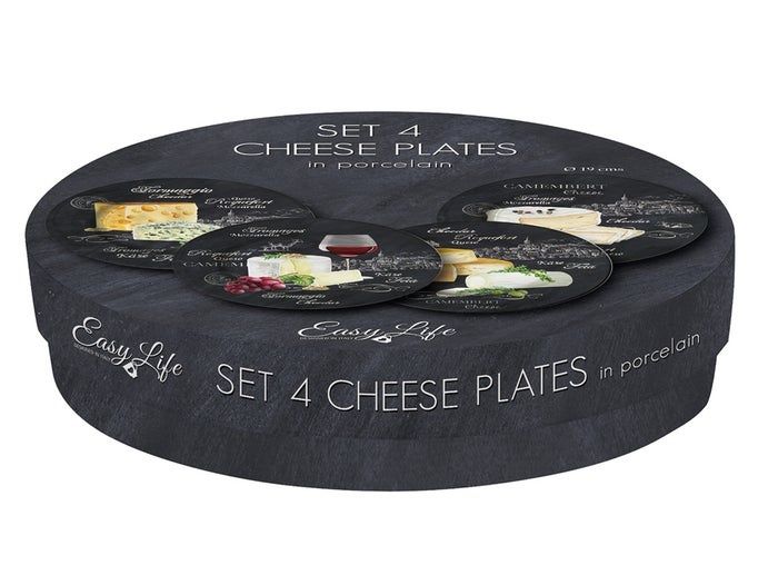 Нов комплект от 4 порцеланови чинии за сирена сервиз с етикети икутия