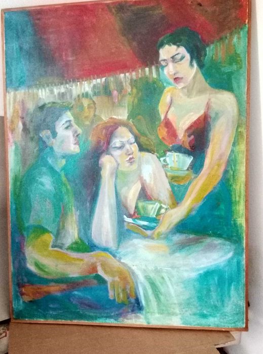 СЪБЛАЗЪН Стара МАСЛЕНА КАРТИНА 80/60см. Импресия