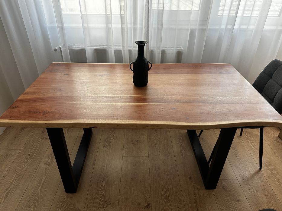 Masa dining THE HOME maro/neagra din lemn 90x160 cm