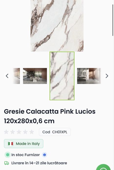 Vand 5 lastre 120/280  Calacatta Pink