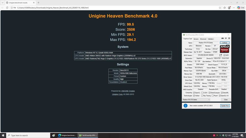 Placa video gaming Sapphire  RX 570 cu 4 GB model ITX
