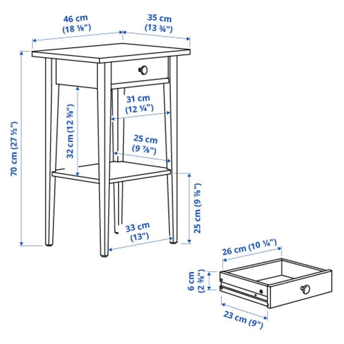 Măsuță înaltă / Noptieră lemn masiv IKEA HEMNES – stare excelentă