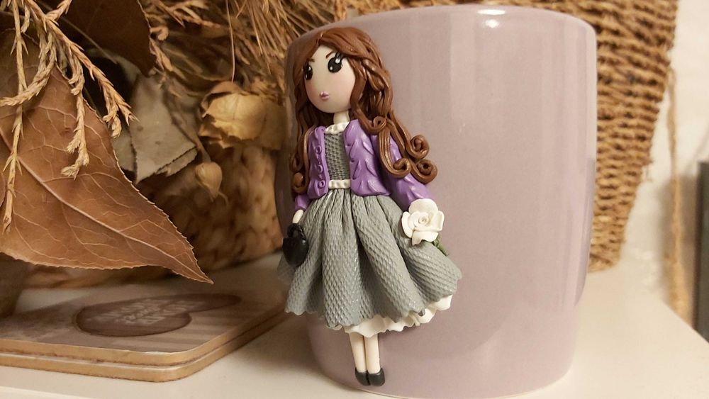 Cadou pentru fetite, sotie/iubita cana papusa handmade