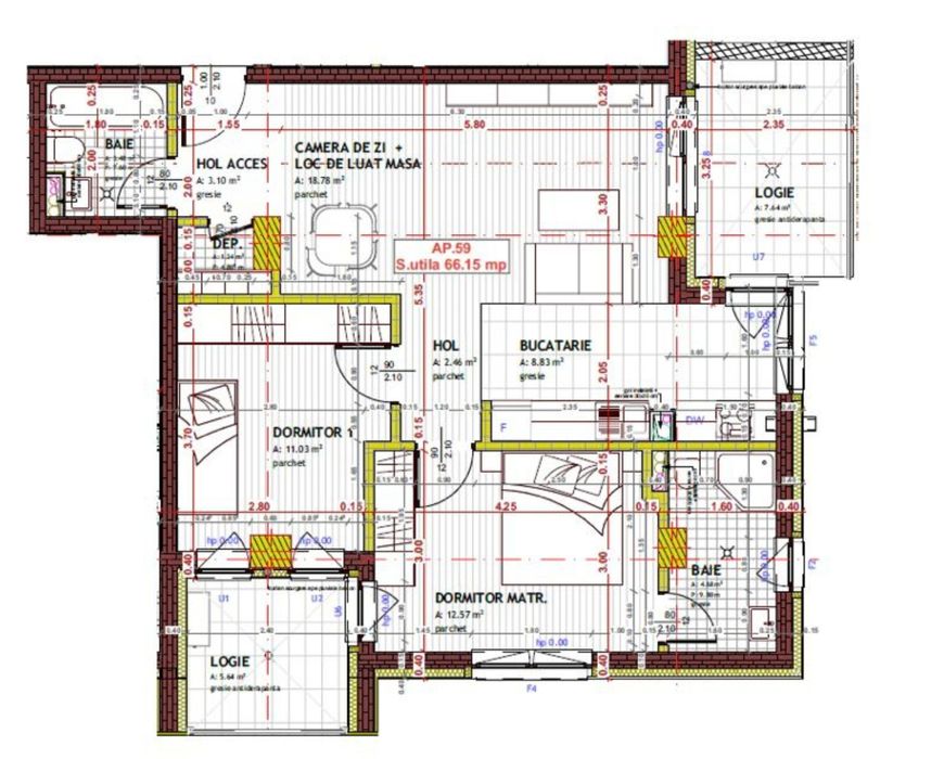 Apartament 3 camere 66,15 mp