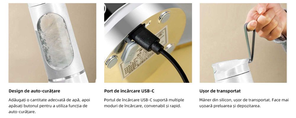 Blender portabil 450ml, 12 lame inox, afisaj LED