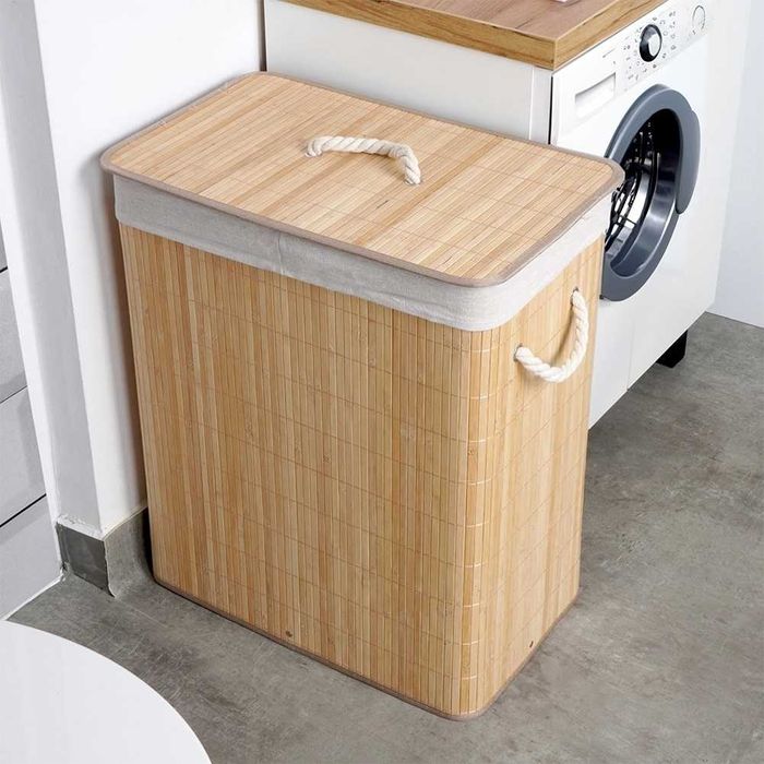 Кош за пране с две отделения, изработен от бамбук 90L