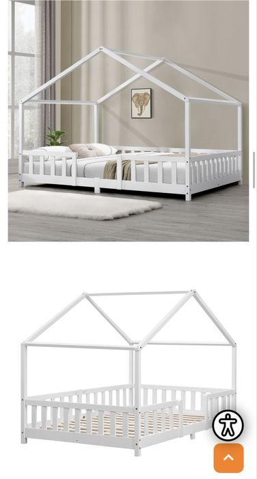 Pat copii design casuta Treviolo 120 x 200 cm lemn alb mat lacuit