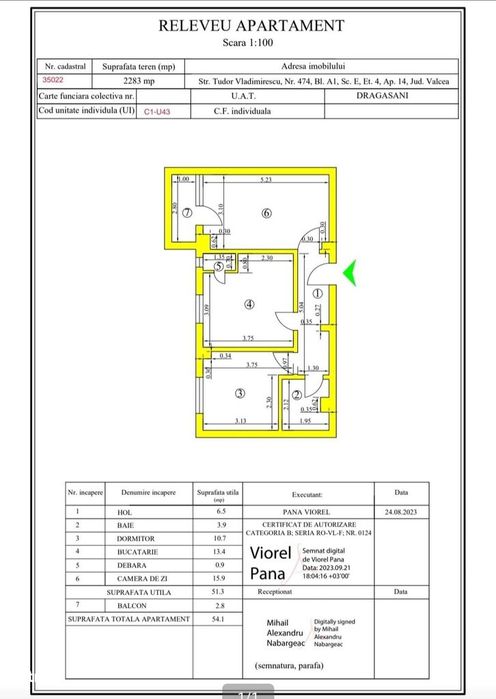Apartament 2 camere, 54 mp, str. T. Vladimirescu – Drăgășani, Vâlcea
