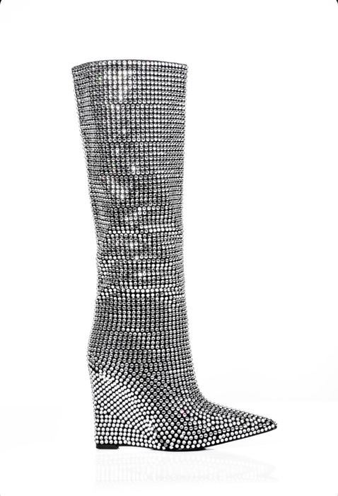 Дамски високи ботуши с камъни