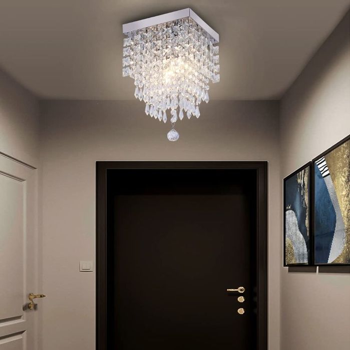 Candelabru de cristal FRIXCHUR, lampă de tavan încastrată, design modern cu picătură de ploaie – soclu E14