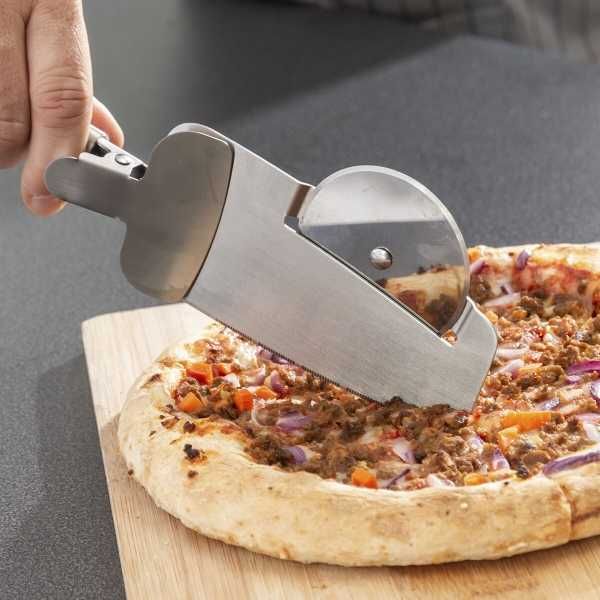 Feliator de pizza 4-in-1 disc de taiere lama zimtata spatula si cleste
