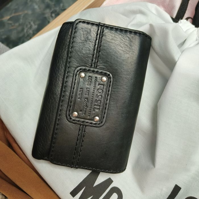 Portofel Fossil  & toc ochelari piele negru/taupe