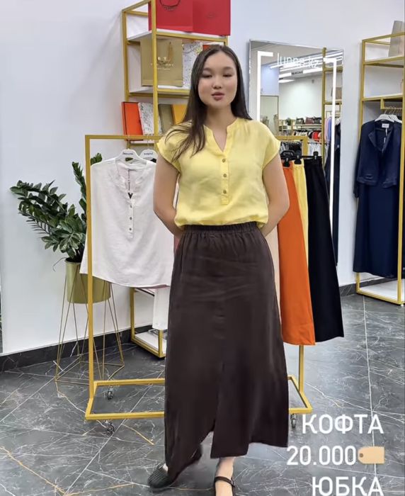Юбка лен eq moda шоколад