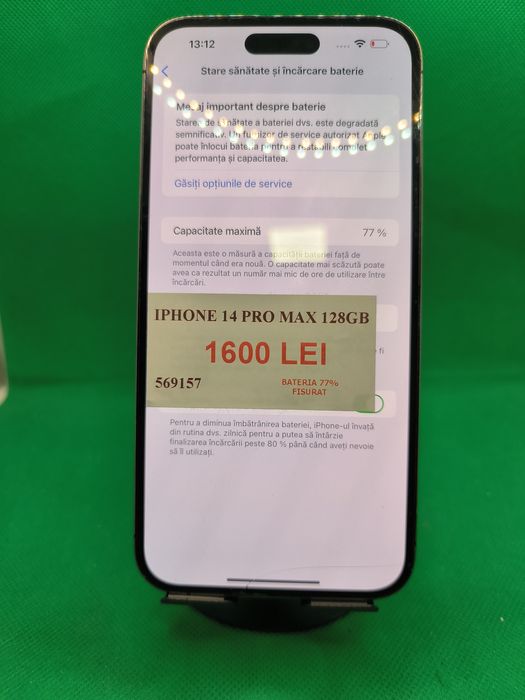 Iphone 14 pro max 128GB 77% bat fisurat•Amanet Lazar Crangasi•56915