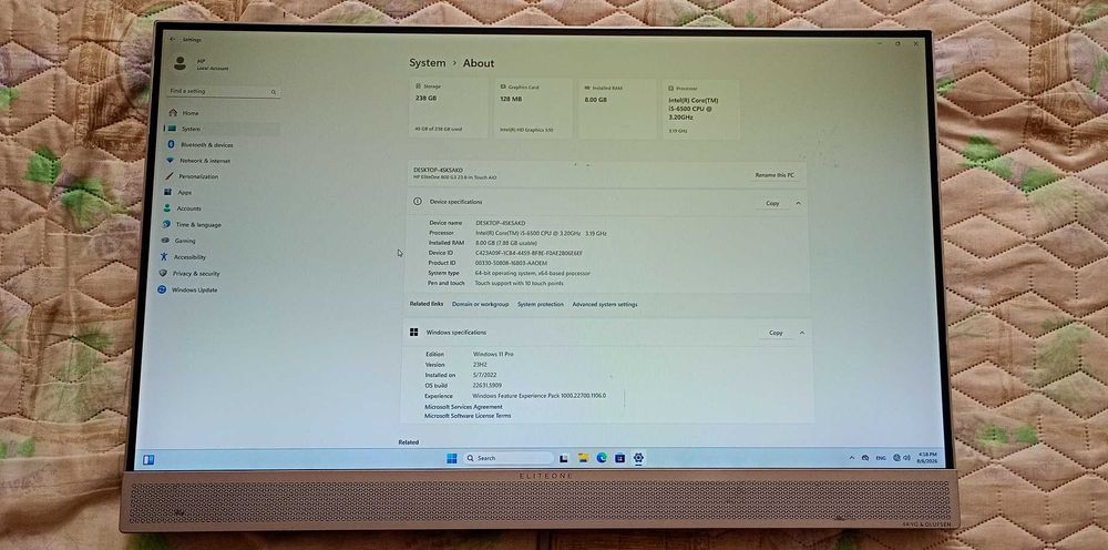 Компютър ALL in ONE HP ELITEONE 800 G3 23.8'' TOUCH IPS i5-6500 RAM 8GB SSD 240GB WINDOWS 11 PRO