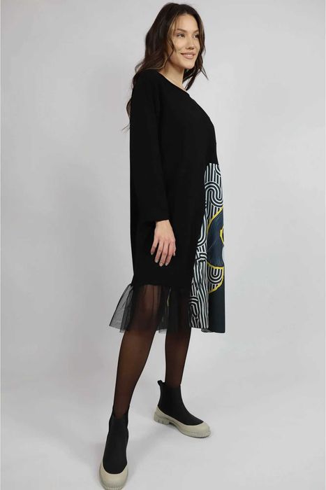 FashionLand Rochie Midi Cu Maneca Lunga Asimetrica Tul Sun Diptyque