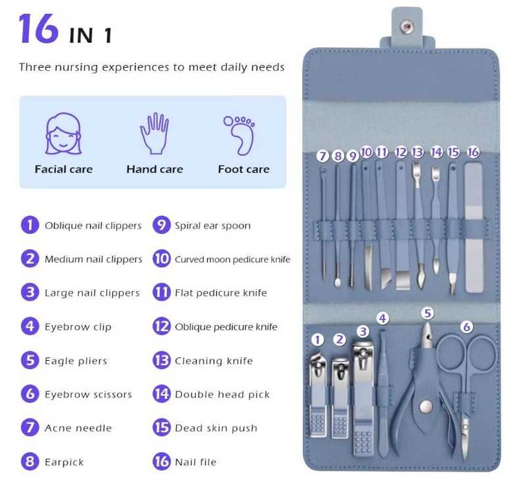 Комплект за маникюр и педикюр – 16 части, нокторезачки, грижа за нокти