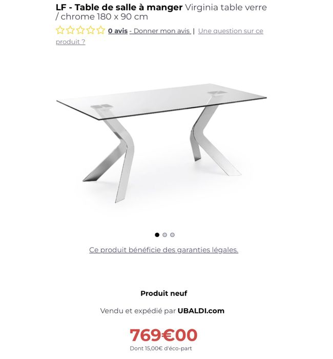 Masă din sticlă pentru living 180x90x76 Virginia Table Verre