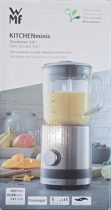 Модел: Шейкър WMF KÜCHENminis Standmixer 0.8L, стъклена кана, като нов.
