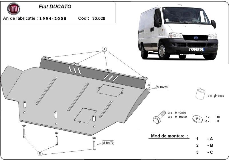 Scut motor metalic pentru Fiat Ducato 1995-prezent - otel 2-2.5mm