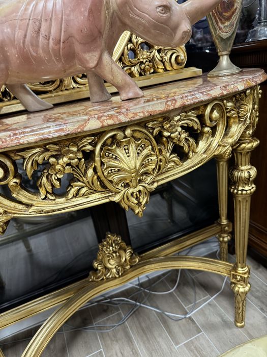 Consola din lemn cu blat de marmura + oglinda