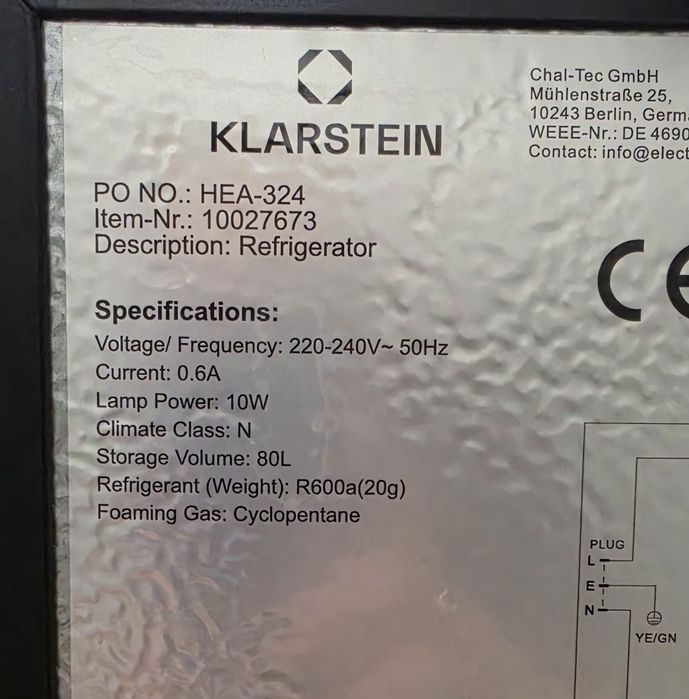 Хладилна витрина Klarstein 80 L с сребриста връта