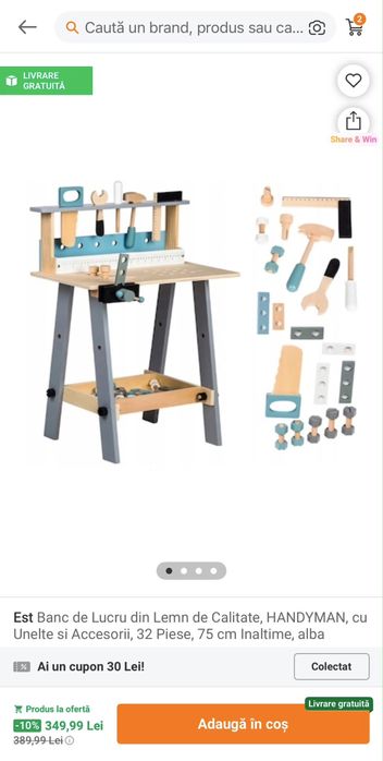 Banc de lucru din lemn vopsit ecologic