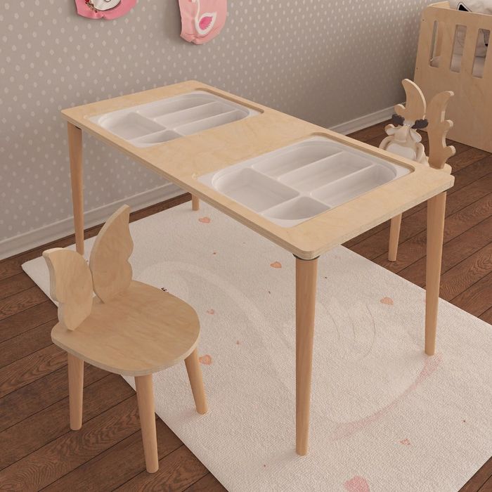 Детска маса в стил Монтесори, маса за дейности от естествено дърво