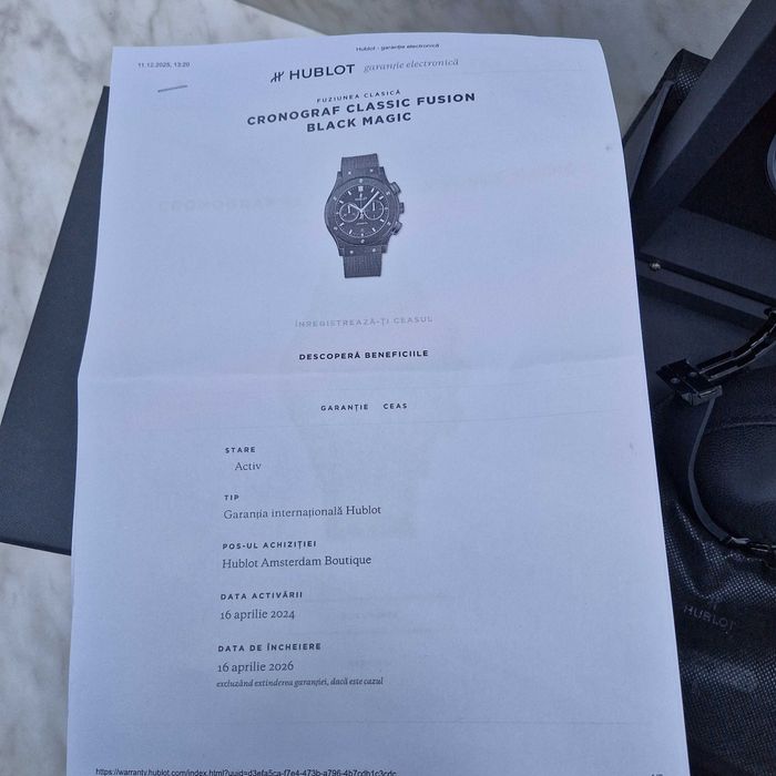 Ceas Hublot Classic Fusion Chronograph Black Magic Zeus Amanet Militar