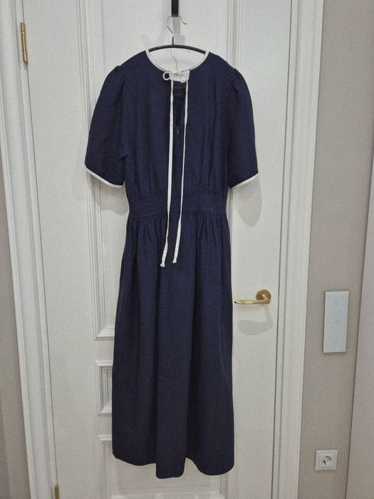 Тёмно-синее длинное летнее платье