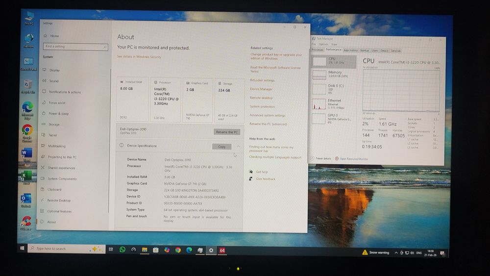 Dell 3010 i3 / 8GB RAM / SSD 240GB / GT 710 2GB / Win10 Pro / Office