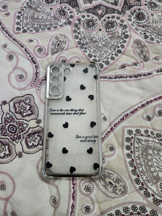 Чехол для samsung S22, прозрачный с черным принтом