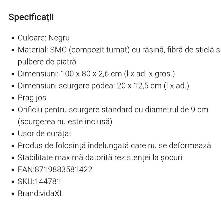 Vând cădiță dus 100x80