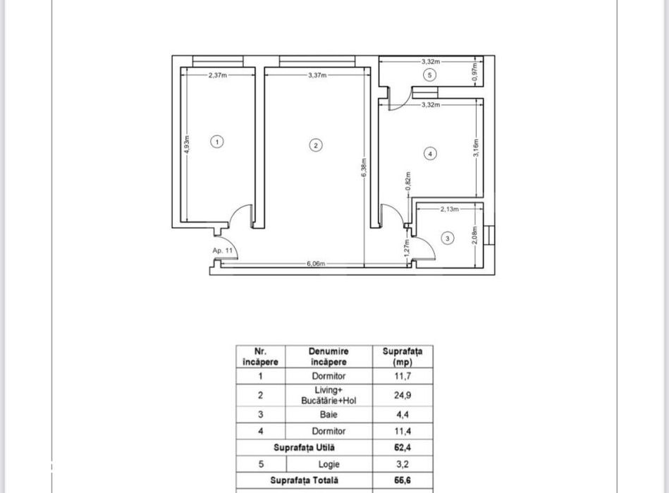 Apartament nou, 3 camere, 55,6 mp, Zona Ipotesti
